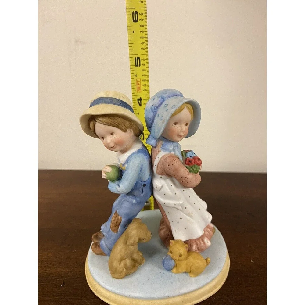 Holly Hobbie “Loving Ways” Hand Painted Porcelain Rare Farm Boy Girl Cottage VTG